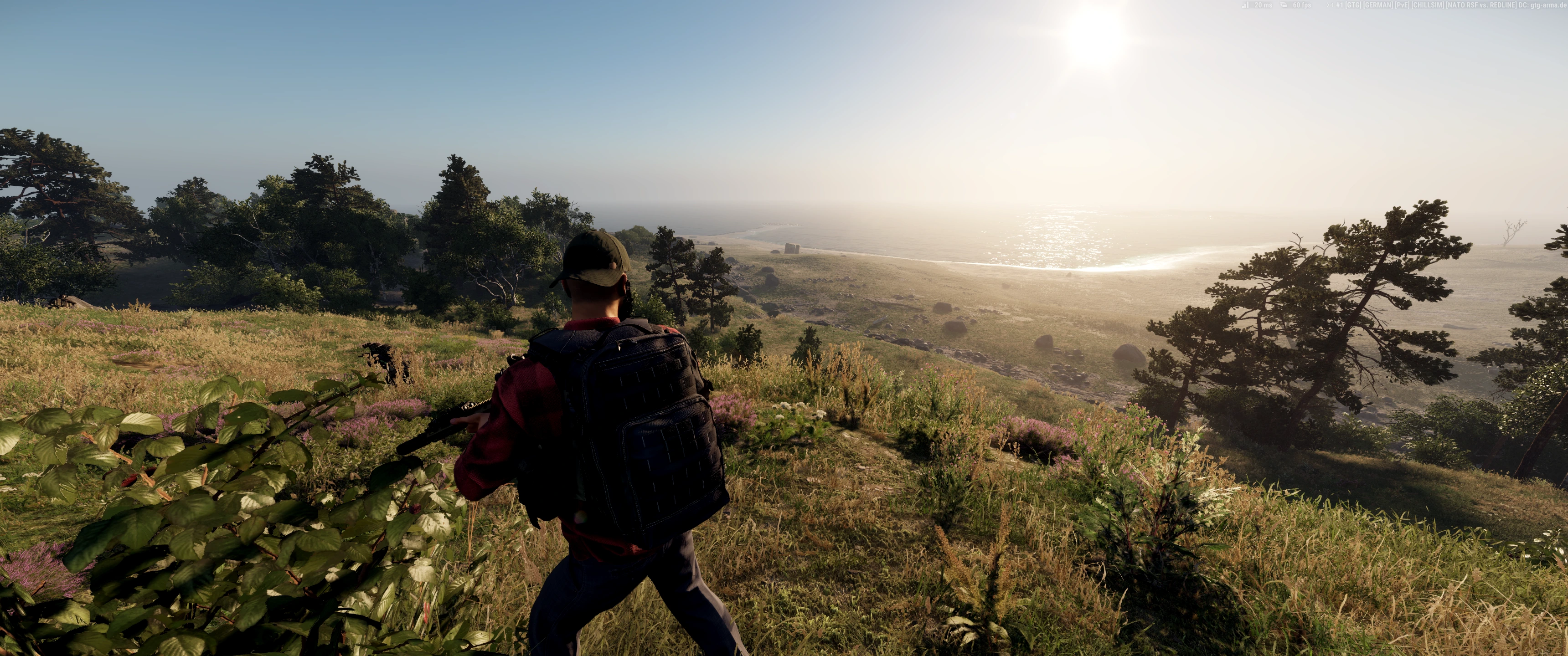Ein Arma-Reforger-Spieler mit Blick auf die Küste